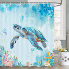 Sea Turtle Shower Curtain, Underwater Seaweed Seashell Shower Curtain, Marine A