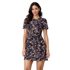 Victoria Beckham Dress Textured Designer Jacquard Navy/Blush Floral 2 Small EUC