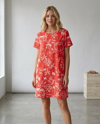 MINKPINK Womens Tropical Animal Print Short Sleeve Shift Dress Size Large 