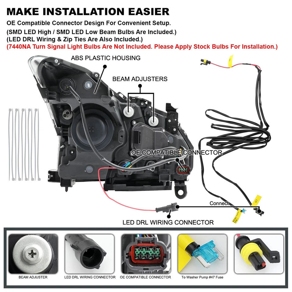Full Triple LED Projector Headlights Fits 2008-2015 Infiniti G37/Q60 Coupe Foto 4 de 4