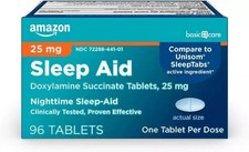 Basic Care Sleep Aid Doxylamine Succinate Tablets, 25mg, 96 Count