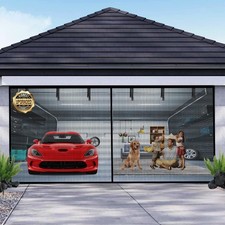 16x7FT 2 Car Garage Door Screen Magnetic Retractable Fiberglass Mesh Bug Net