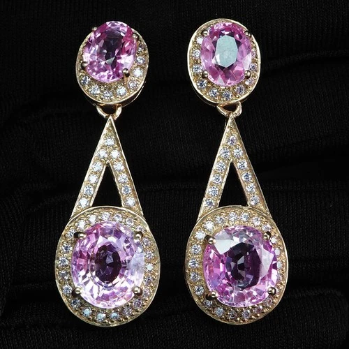 Barbie Pink Sapphire Oval 22.40Ct 925 Sterling Silver Rose Gold Plated Earrings