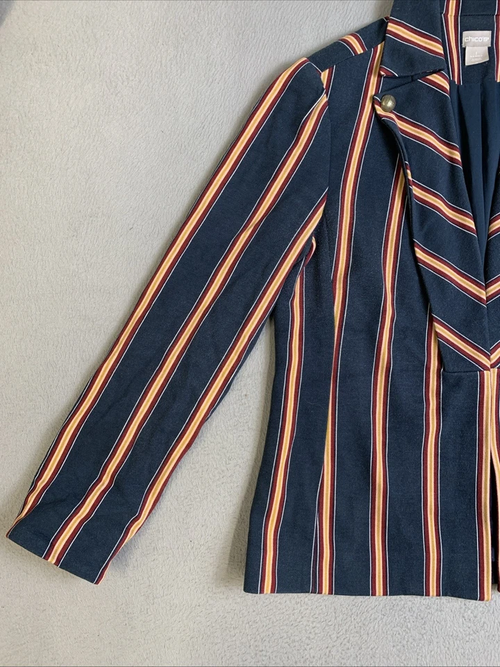 Chaqueta Blazer Chico’s Para Mujer Talla 1 EE. UU. Talla 8 Elastizada Multicolor Rayas Foto 3 de 4