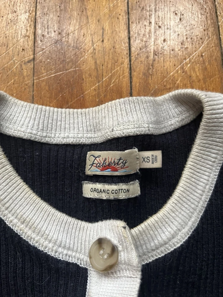 Faherty Women's Mikki Henley Navy and White Striped Cotton Cashmere Sweater XS - Image 3 of 4