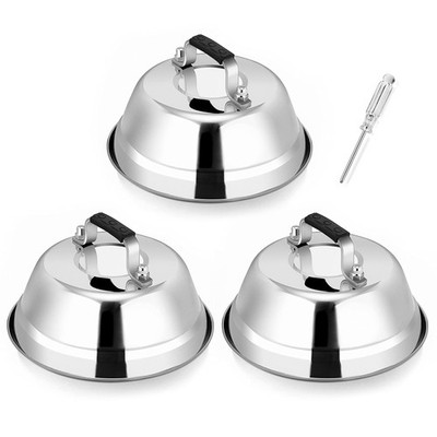 3PCS 6.5 Inch Heavy Duty Cheese Melting Dome, Stainless Steel Round Basting S...