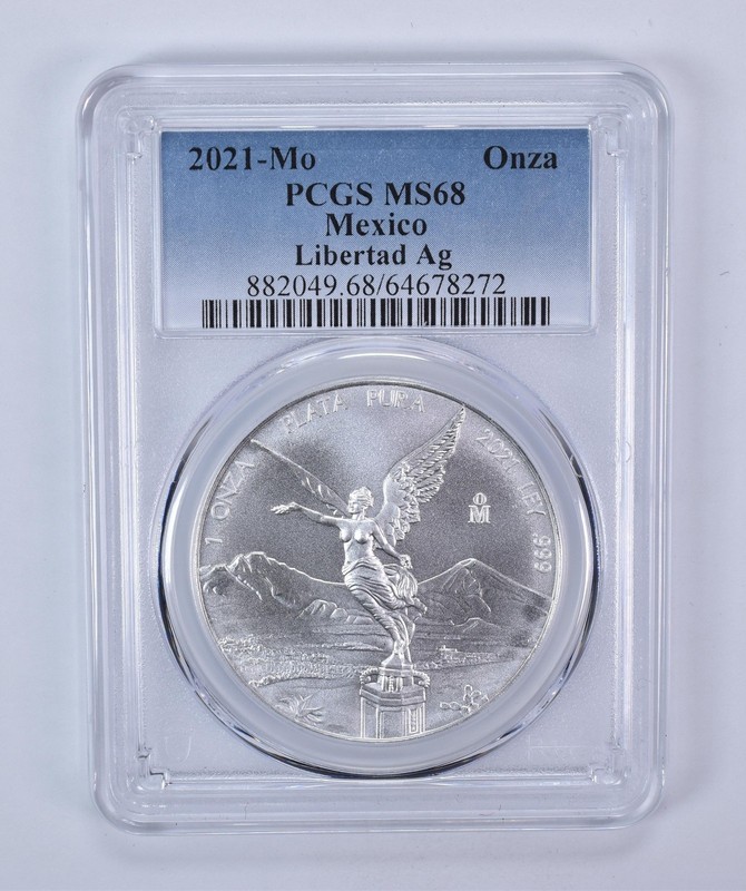 2021 Mo Mexico 1 Onza Silver Libertad MS68 PCGS Blue Label *9947