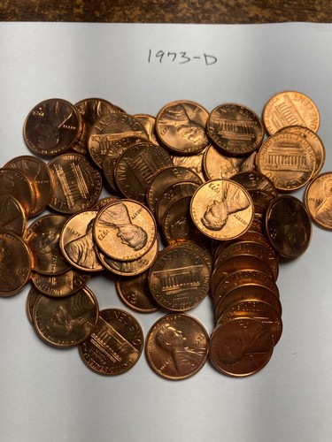 1973-D "BU"  LINCOLN MEMORIAL CENT PENNY ROLL  50 COINS
