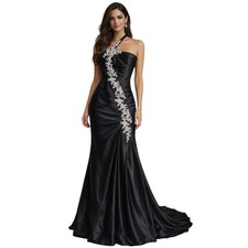 One Shoulder Mermaid Gown Floral Appliqu  Size S Formal Wedding Guest Prom