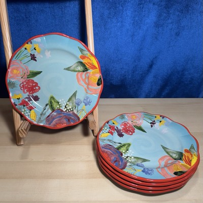 The Pioneer Woman 5 Salad Plates Celia Aqua Floral 8.75'' Dessert Appetizer NEW