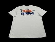 True Religion T-Shirt Men's Large White Buddha Graphic Print, Fits True To Size
