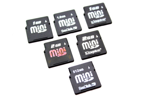 Lot of 6 MiniSD Cards (3) 1GB (2) 2GB (1) 512MB SanDisk Kingston Unbranded