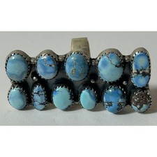 Sterling Silver 11  Stone Turquoise Cluster Statement Ring 2" Wide - NWT
