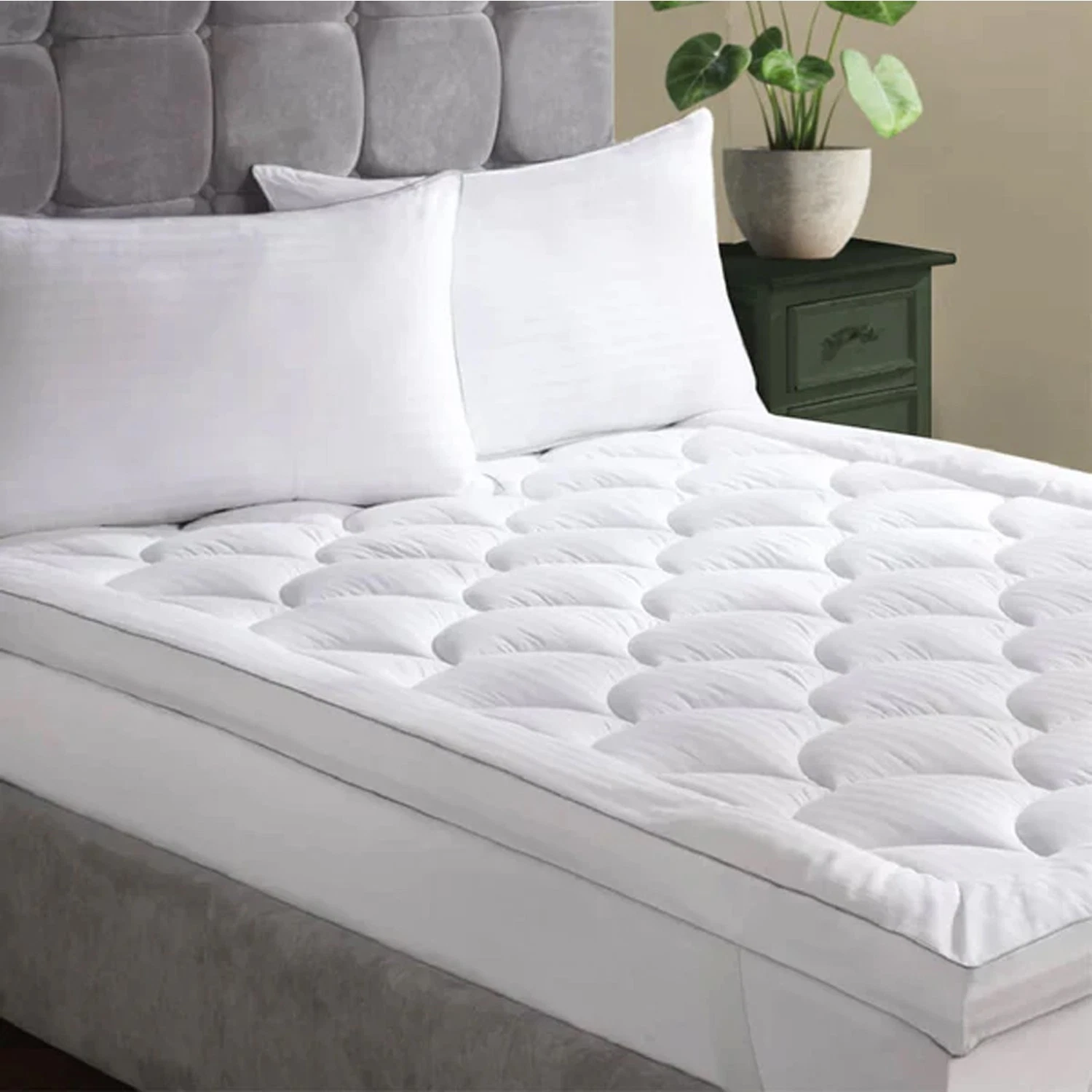 2" Satin Stripe Microfibre Mattress Topper – Hotel Comfort, Soft Plush Fill