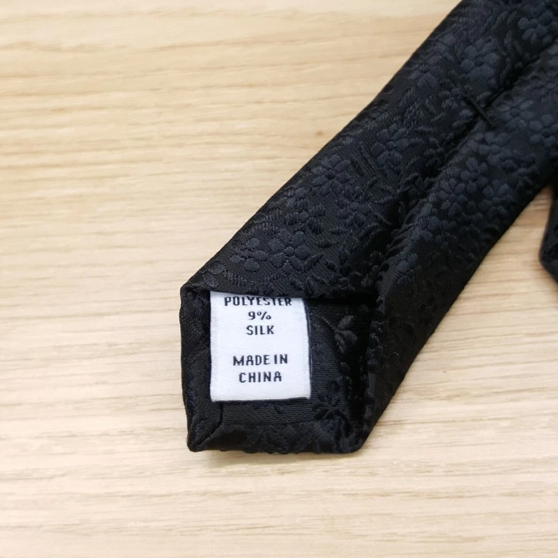 BAR III Mens Neck Tie Solid Black Floral Jacquard Skinny Textured Silk Blend - Image 3 of 4