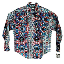 Shirt Roughrider Sz 7 to 8 Western Rockabilly Cowgirl Aztec Print USA NOS VTG