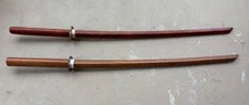 TWO 40" Japanese SAMURAI-Natural  Hard Wood  -TRAINING KATANA SWORDS SET of TWO