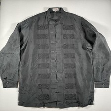 Barong Tagalog Shirt Mens 2XL Black Band Collar Embroidered Long Sleeve READ