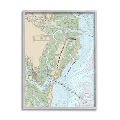 Stupell Industries Traditional St. Simons Island Nautical Map Blue, Designed ...