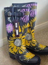 Easy Wellies Ladies Blue / Yellow Flower Desig, Size 5, EU35 *NEW* Designer Heal