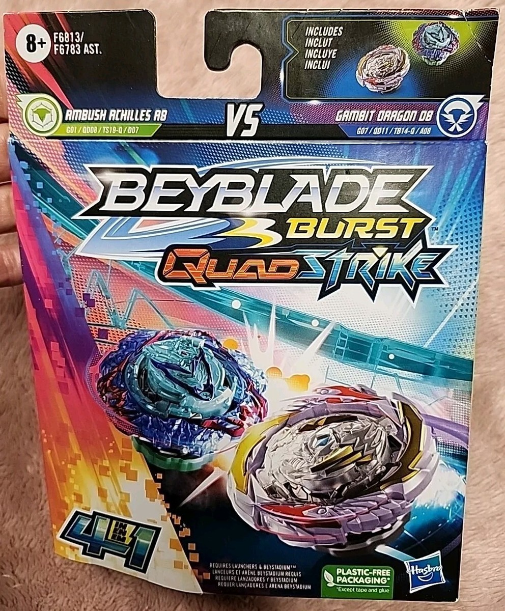 Beyblade Burst QuadStrike Gambit Dragon D8 and Ambush Achilles A8