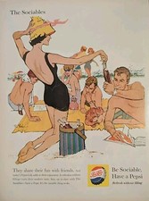 1959 vintage Pepsi cola print ad, The Sociables Weekend On The Beach