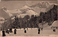 Winter ice skaters in Germany c1910 Women wearing dresses hats skating Postcard