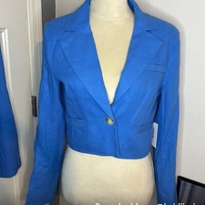 Jason Wu Cropped Linen Cobalt Blue Blazer