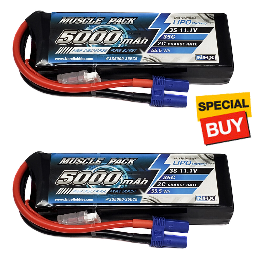 NHX Muscle Pack 3S 11.1V 5000mAh 35C Lipo Battery (2) w/ EC5 Connector
