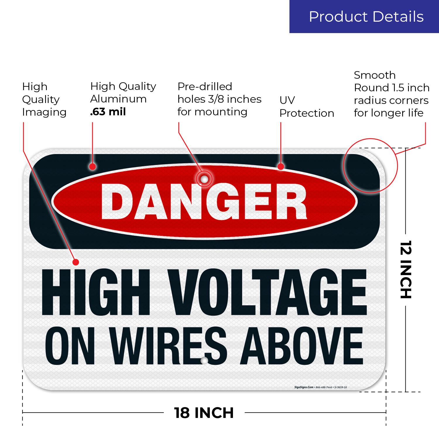 High Voltage On Wires Above Sign, OSHA Danger Sign,