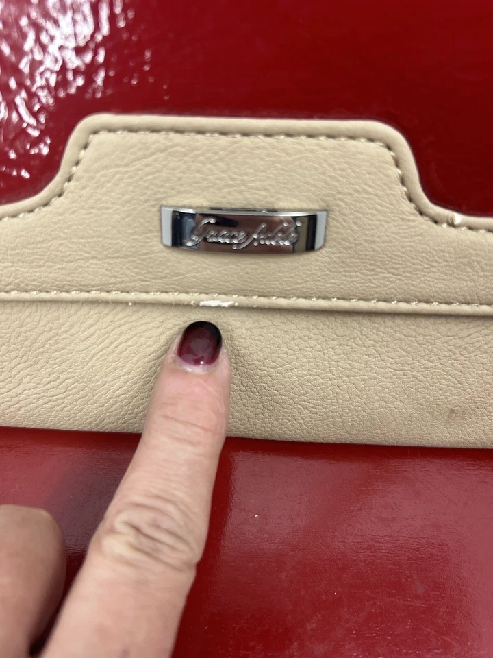 Grace Adele Purse Crossbody Handbag Retro Shay Clutch Foldover Red & Cream Mag - Image 3 of 4