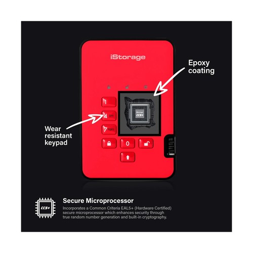 iStorage diskAshur2 HDD 1TB Red - Secure portable hard drive - Password prote... - Picture 4 of 7