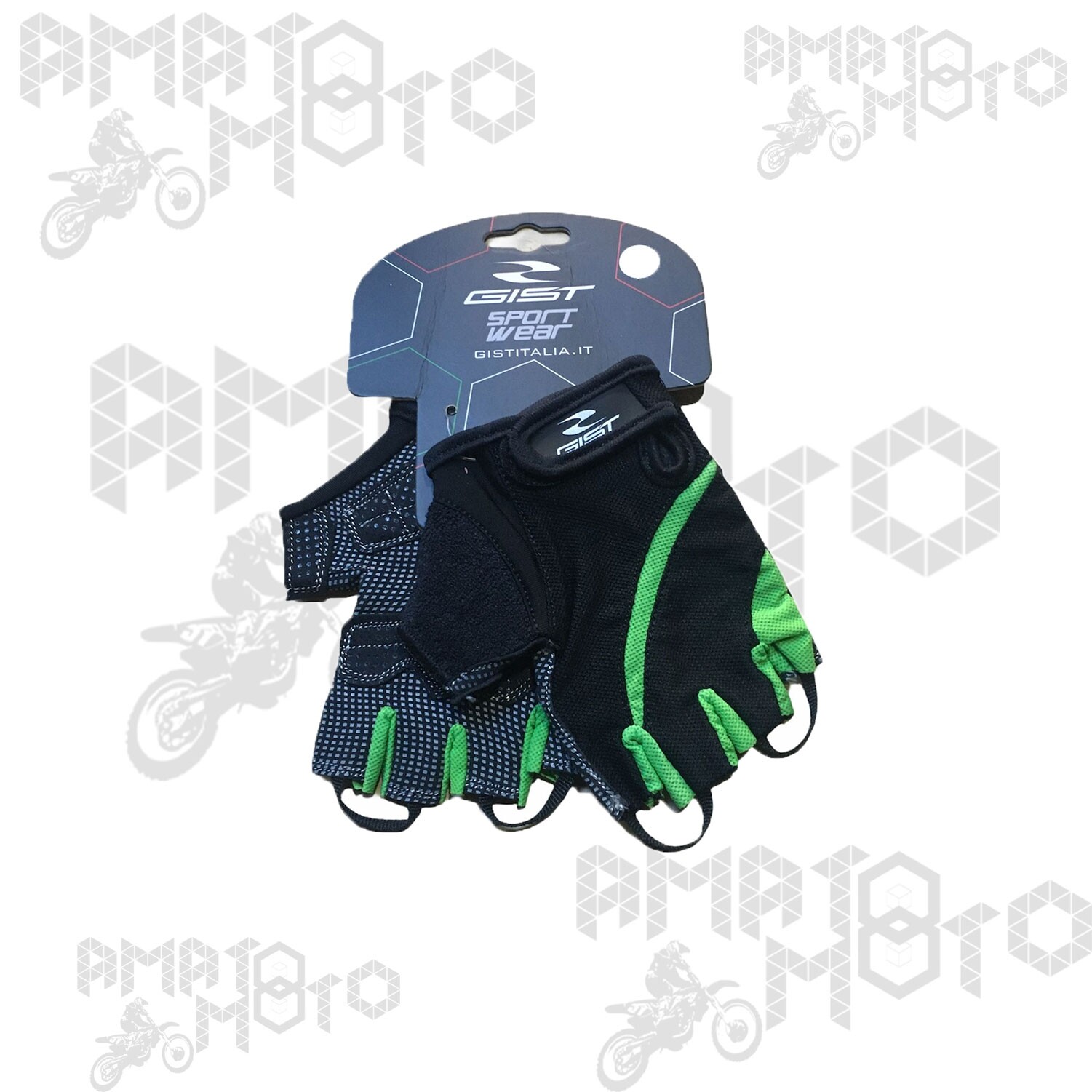 GUANTI BICI DA CORSA ESTIVI MEZZE DITA GIST ITALIA 5513 MOD. FEEL NERO VERDE