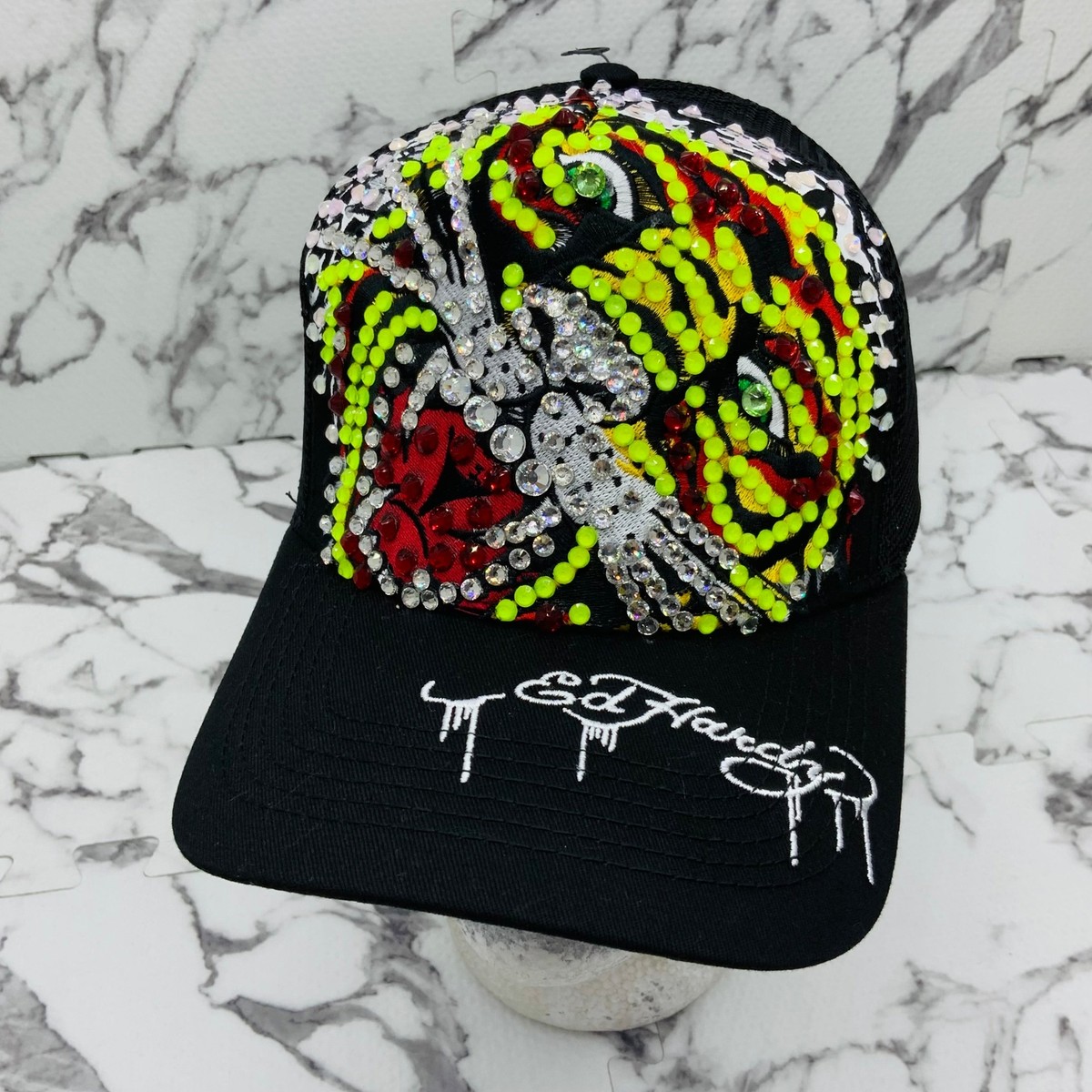 Men's Ed Hardy Tiger Black | Lime Green | Red Rhinestone Trucker