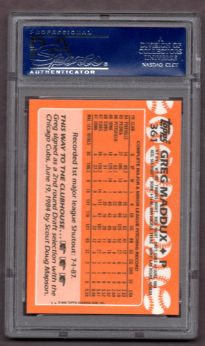 1988 Topps Tiffany #361 Greg Maddux PSA 10 *JAYSACE* - Imagen 2 de 2