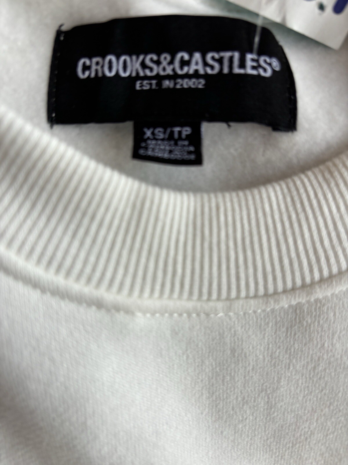 FILA Crooks & Castles Death Row Records Fleece Crew Shirt Snoop Dogg Ivory XS Nuova con etichette!