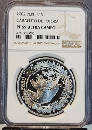 2002 PERU SILVER 1 SOL CABALLITO DE TOTORA NGC PF 69 ULTRA CAMEO SCARCE COIN