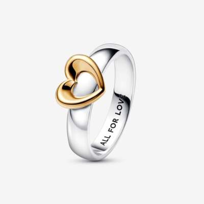 New Authentic 925 Sterling Silver Radiant Two-tone Sliding Heart Ring 162504C00