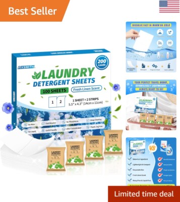 Laundry Detergent Sheets, 200 Loads Fresh Linen Scent Laundry Soap Washing