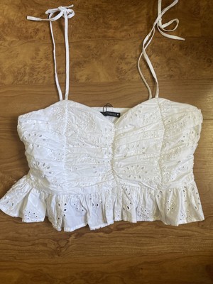 Zara White Openwork Embroidered Top M 