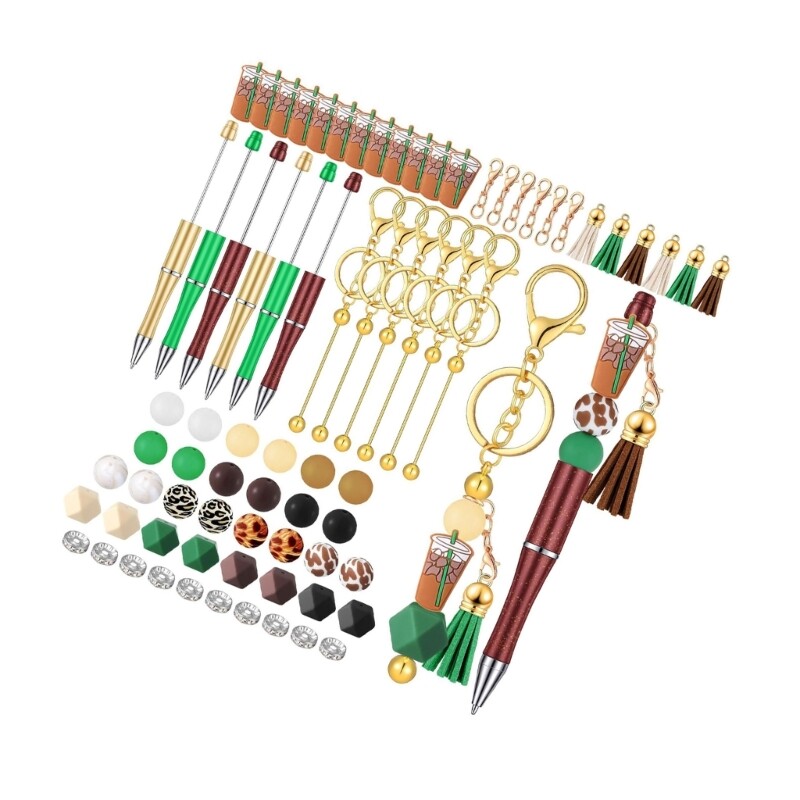 86Pcs DIY Beadable Ballpoint Pen with Craft Beads, Tassels and Keychain
