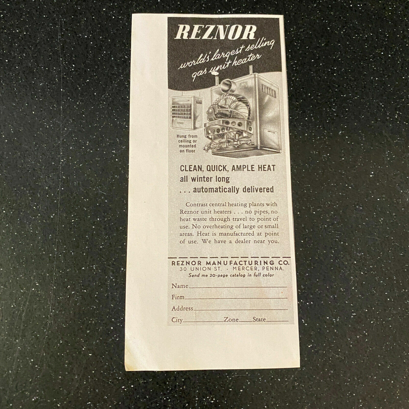 1951 Reznor Manufacturing Gas Unit Heater Mercer PA Vintage Magazine Print  Ad | eBay
