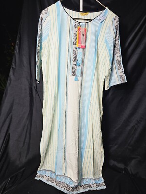 AURELIA LIVA NWTS DRESS TEAL AND WHITE Dress Natural Fluid Fashion Large
