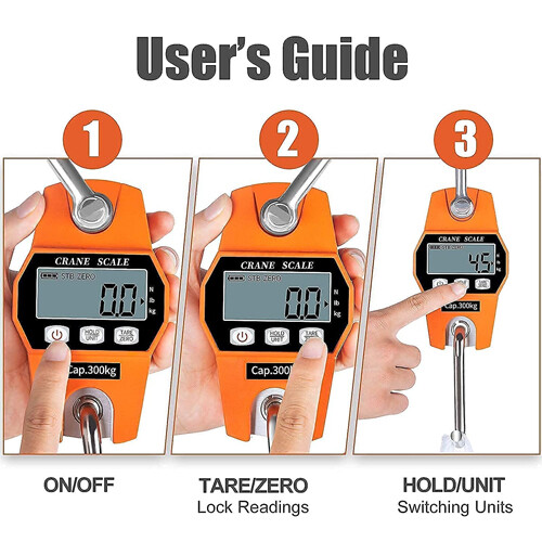 300KG 660LBS Mini Digital Hanging Scale Crane Industrial Hook LCD