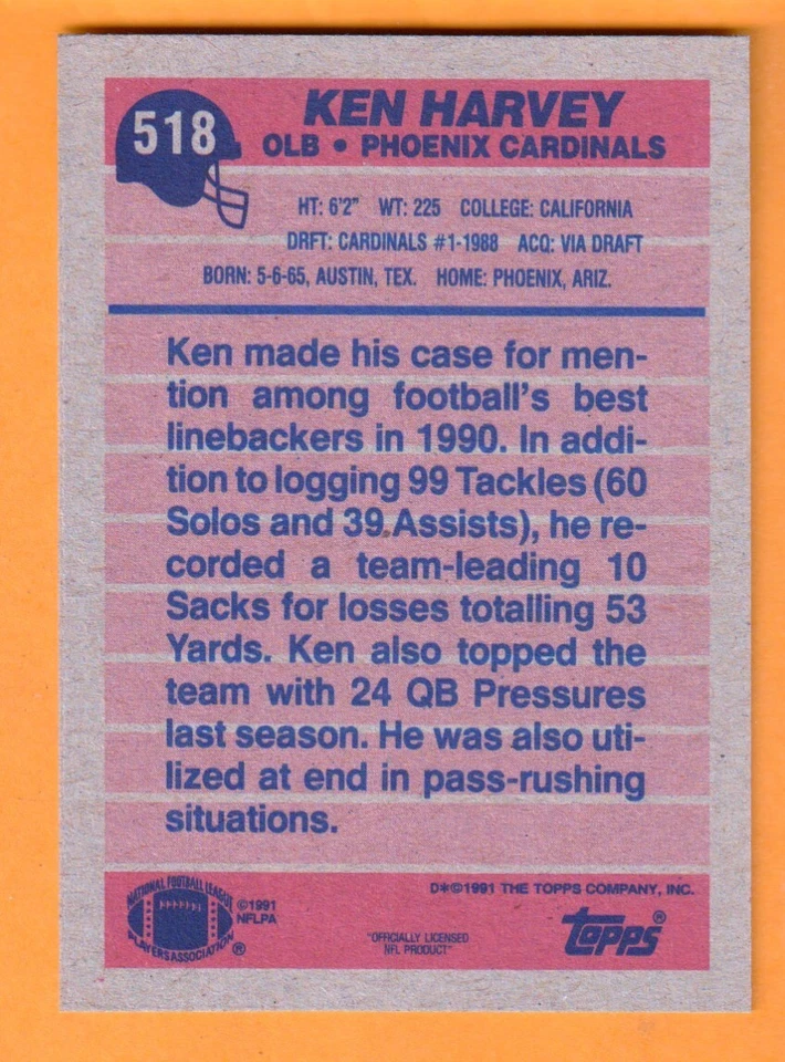 Ken Harvey Phoenix Cardinals AUTO Signed 1991 Topps California Golden Bears - Image 2 of 2