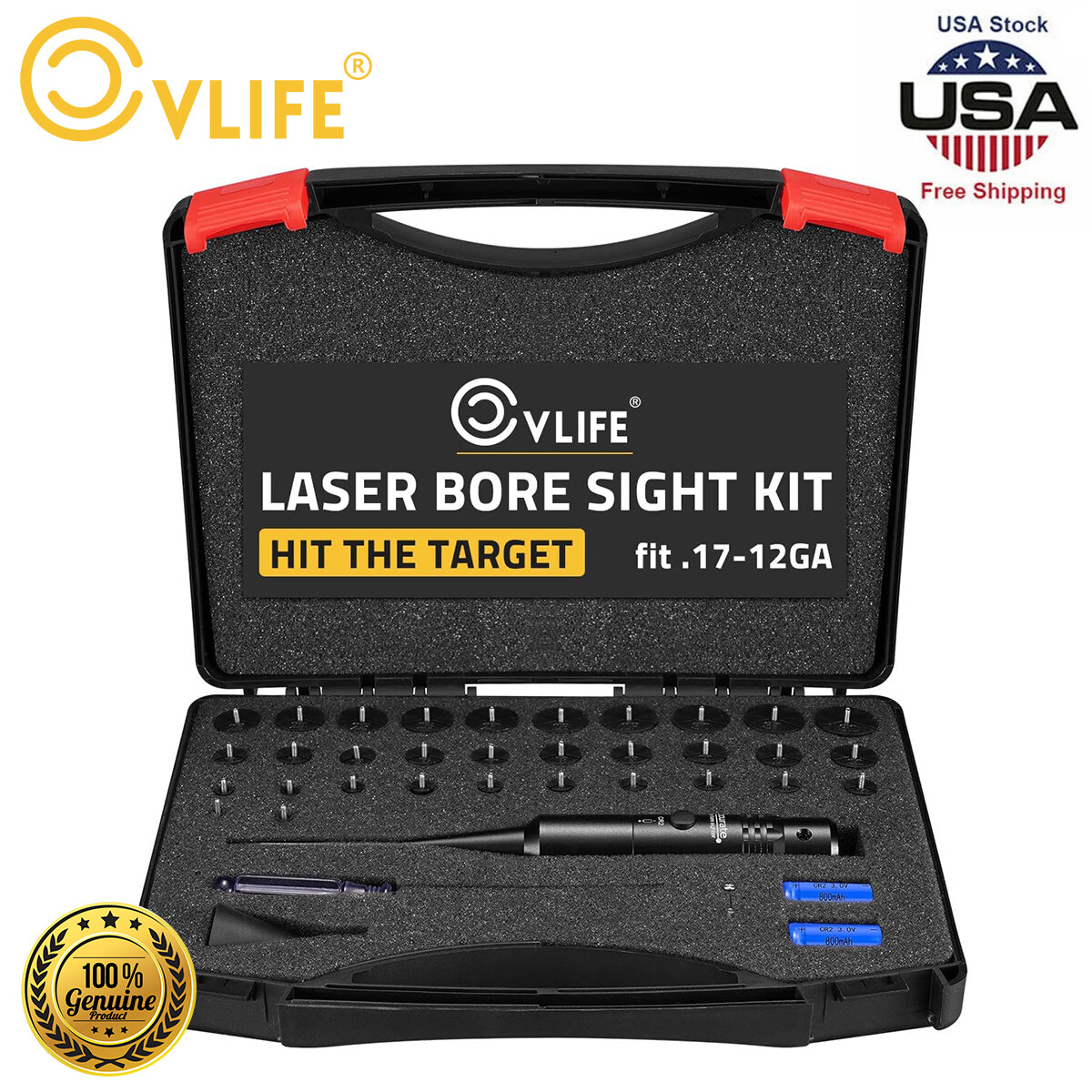 CVLIFE Professional Red Laser Bore Sight Kit with 32 Adapters fits