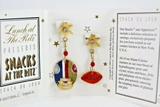 Lunch at the Ritz "FOOTBALL SNACK" Pierced Earrings Asymmetrical 1992 