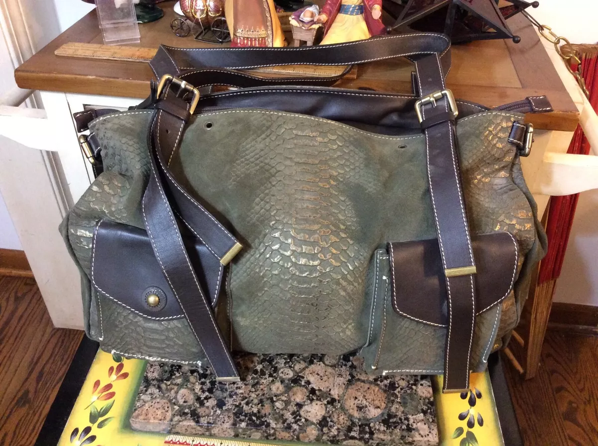 Cavalcanti Handbag Animal Print Suede Leather Green Brown Made in Italy