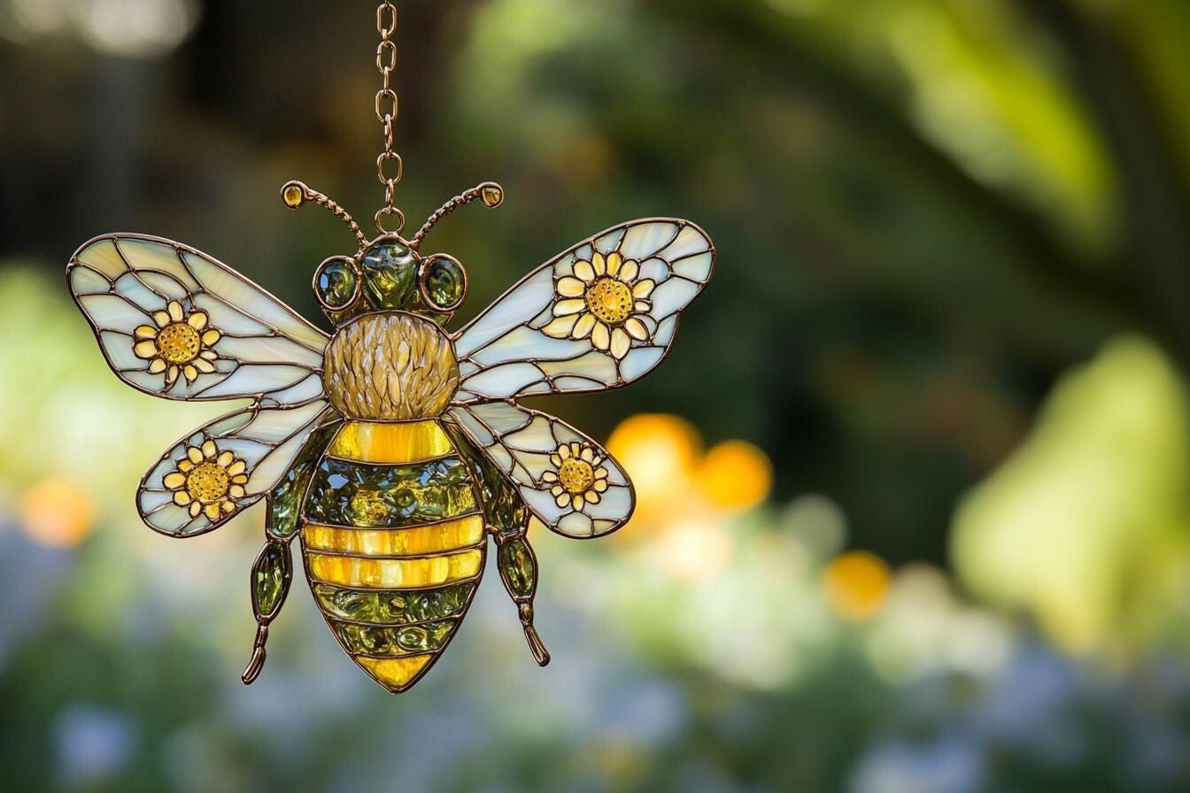 Ape Finto Vetro Colorato Prendisole, Ape Acrilico Finestra Appeso, Decorazione Giardino foto 2