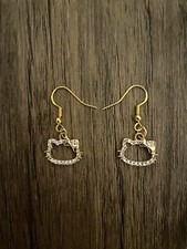 Handmade White Rhinestone Hello Kitty Earrrings